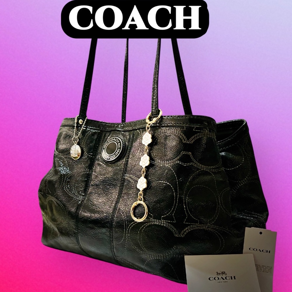Vintage style COACH soho shoulder bag kisslock Black Leather Tote handbag - Picture 5 of 17